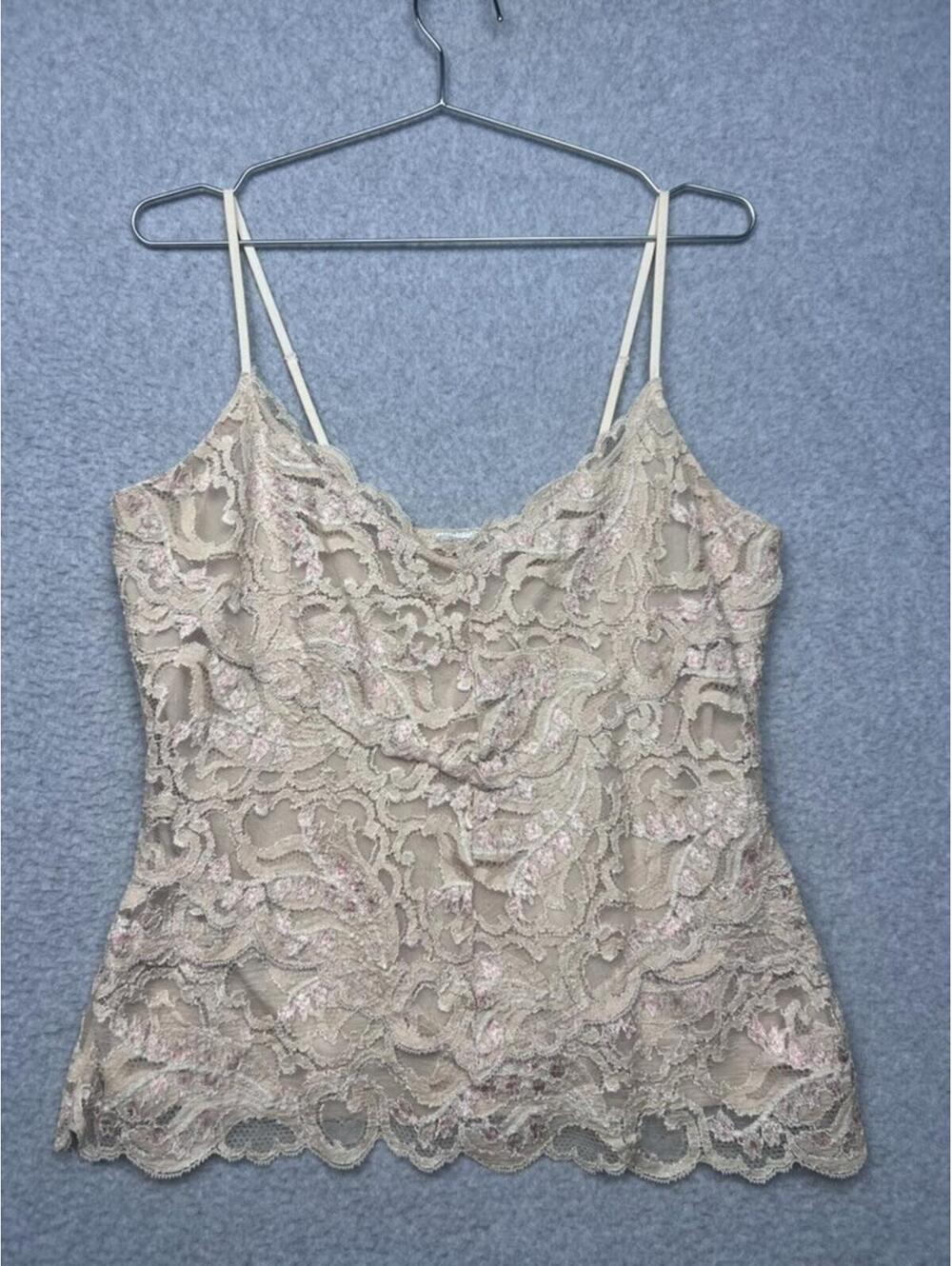 Boston Proper Lace Cami Tank Top Beige Ivory V-Neck Coquette Cottagecore Boho L